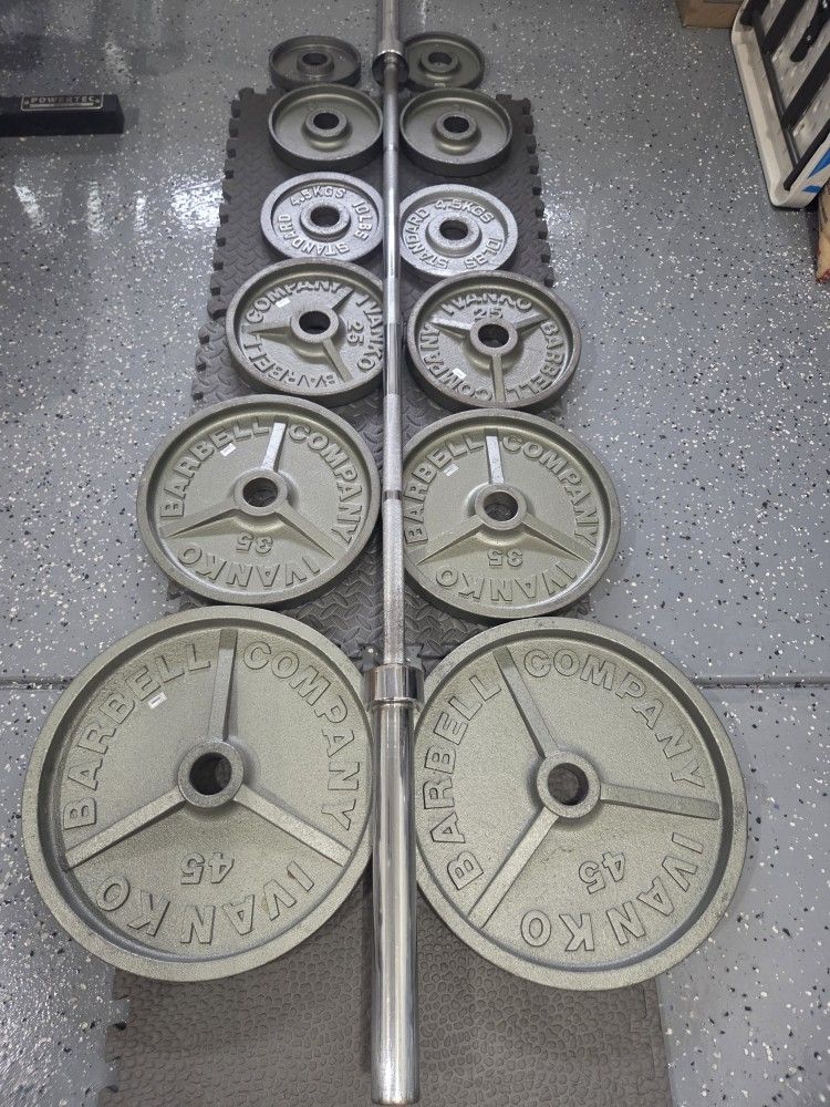 Olympic Size Weight Plates Weightlift Excercise Workout Bench Press Curl Olympic Bar 2 Inch Hole
