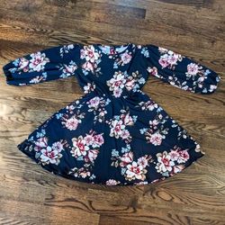 Handmade Girls Jersey Floral Long Sleeve Dress - Black | Est Size 8-10 Yrs