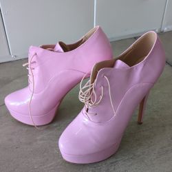 Pink Platform Lace-up Stiletto Ankle Boots