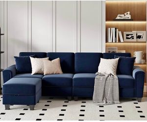 New 106” Convertible Sectional Couch with Movable Chaise and Storage Ottoman, L-Shaped