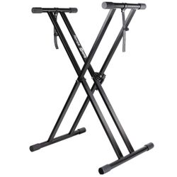 RockJam Xfinity Heavy-Duty, Double-X, Pre-Assembled, Infinitely Adjustable Piano Keyboard Stand with Locking Straps, Black