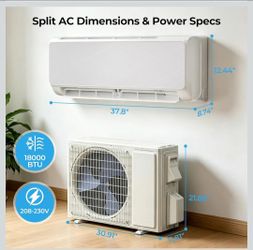 18000 BTU Mini Split Air Conditioner Heat Pump,19 SEER2 Energy Efficient Ductless Inverter AC,Cools Up to 1250sq.ft,208-230V, 24H Timer, Installation 