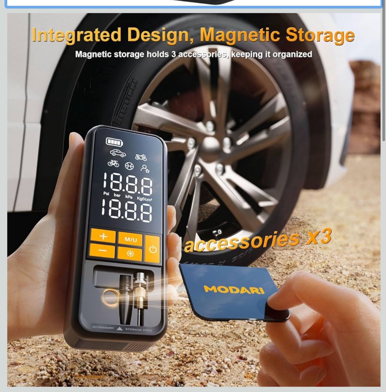 Tire Inflator Portable Air Compressor, 5X Faster 160 PSI Portable Tire Inflator for Car, Built-in Magnetic Storage, Auto Shut-Off Cordless Air Pump fo