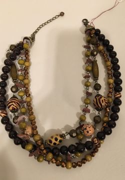 Shades of brown, marble stone brass necklace.