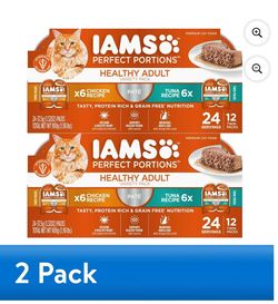 (2 pack) Iams Perfect Portions Wet Cat Food Variety Pack, Grain Free, 1.32 Oz Trays (12 Pack)