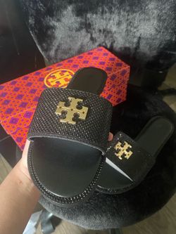 Tory Burch Black Crystal Slide Sandals