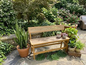 🌿 Natural Bamboo. Rattan-Style Backrest 🥰Charming & Versatile!