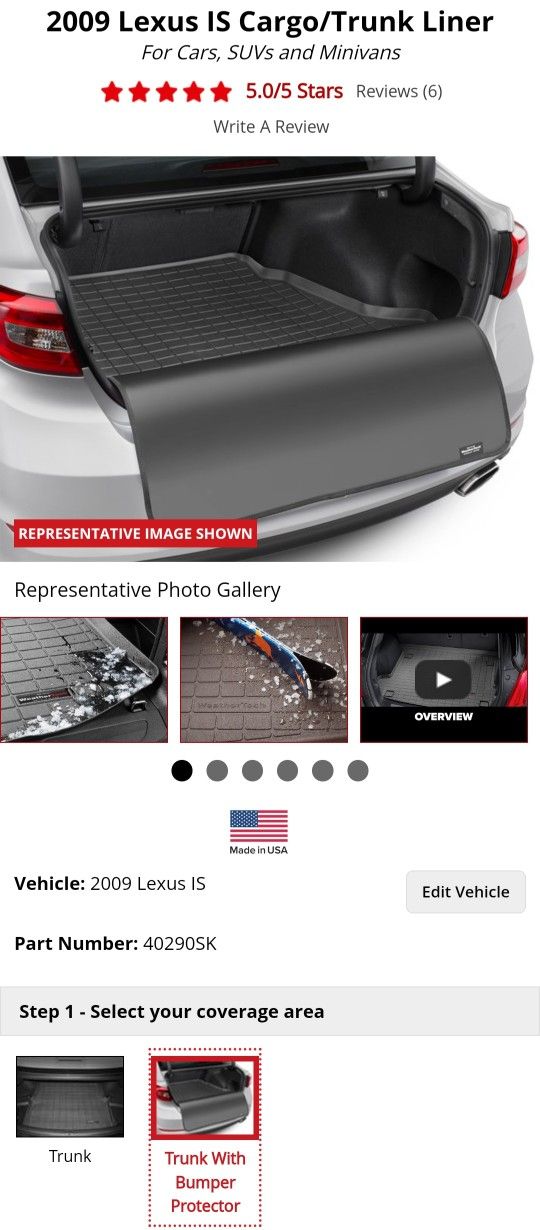 2006 - 2012 Lexus Is250 Is250c Is350 Weathertech Trunk Mat With Bumper Cover