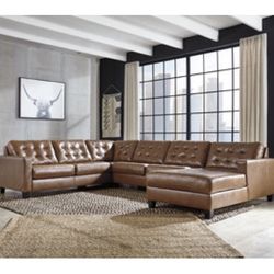 Brown Leather Chaise Sectional