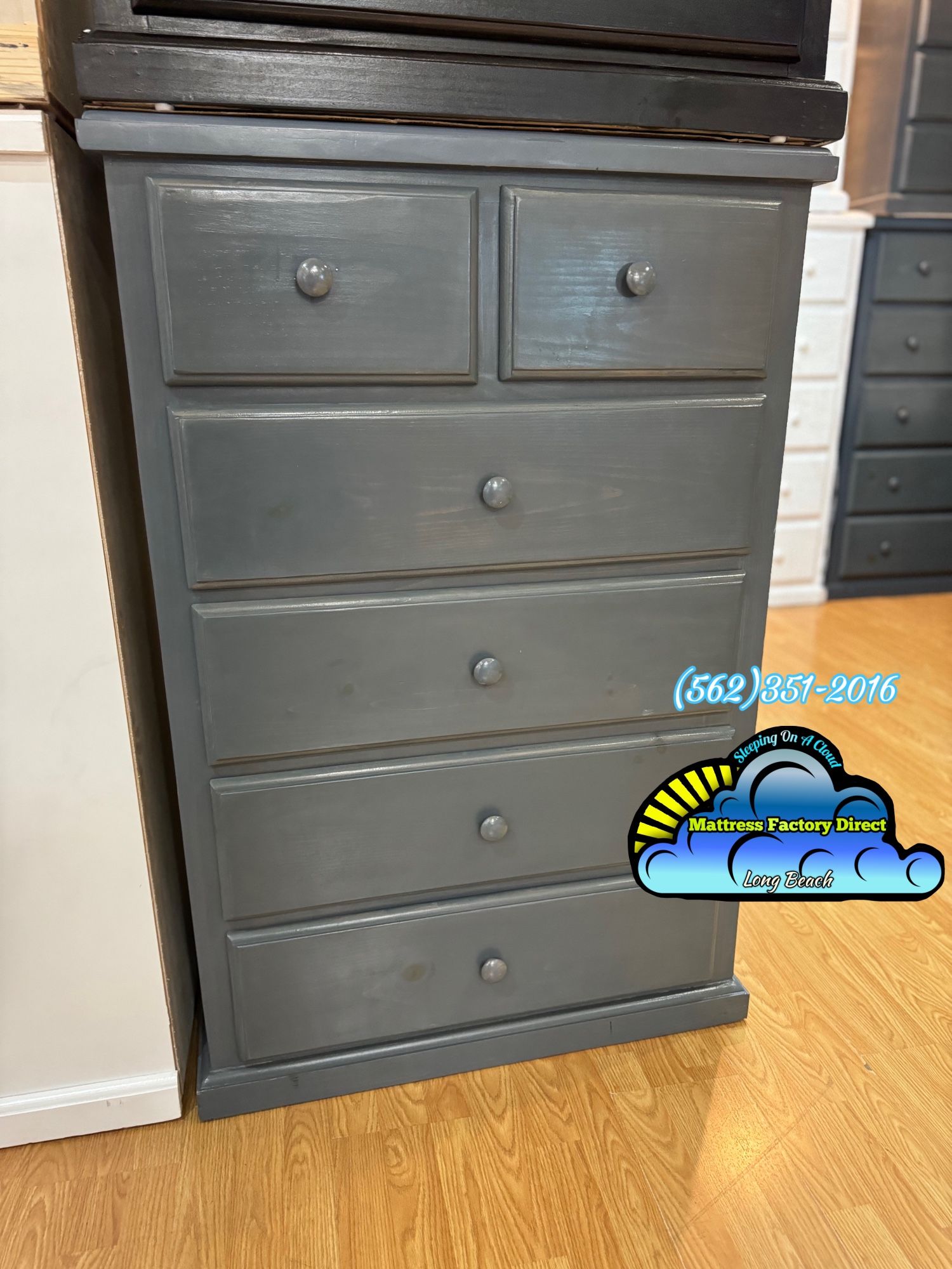 New Grey Jumbo Double Knob 5 Drawer Chest Dressers