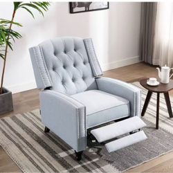 Altrobene Fabric Push Back Recliner Chair Mid Century Tufted Single Comfy Reading Sofa Chair for Living Room/Bedroom/Home Theatre, Grey（HPB-11016M1A-G