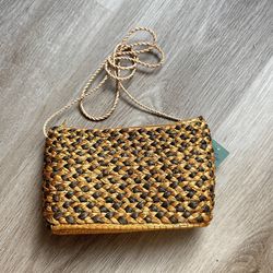Brazilian Vegetable Gold Criss Cross Weaved Clutch Purse Vegan 6" NWT