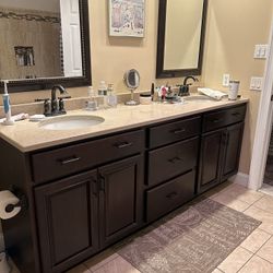 84” Double Sink Cast Stone Top With Sinks And Mirrors