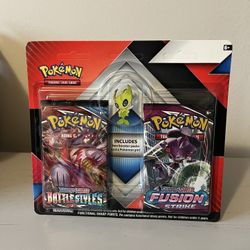 Pokemon TCG 2 Pack Fusion Strike & Battle Styles Blister Pack Celebi Pin