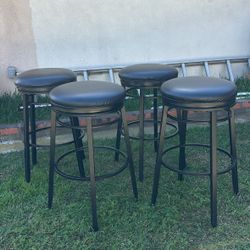 Swivel Bar Stools Set of 4 with Footrest, Modern Counter Height Barstools with PU Leather Upholstered and Metal Frame, Backless Round Bar Stool