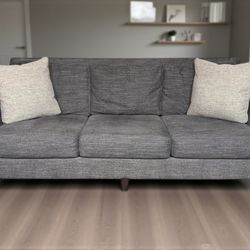 Gray Fabric 3-Seat Couch w/ High-Back & Flared/Sloped Track Arms