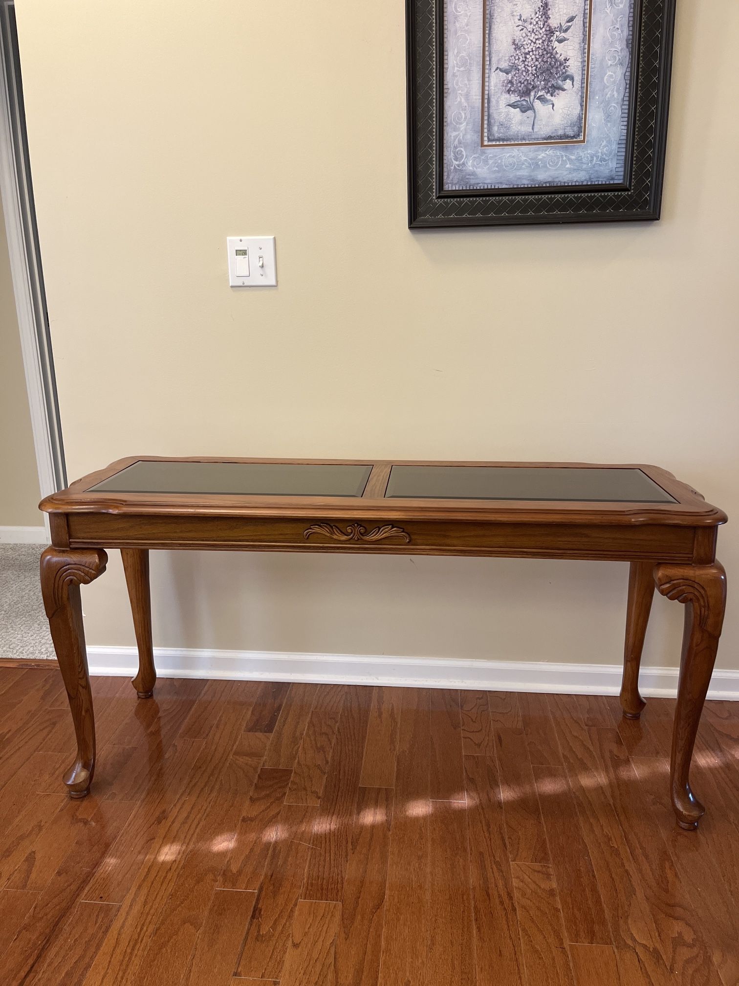 Glass Top Wood Console Table