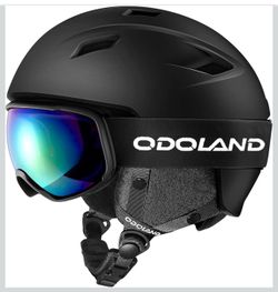 Odoland Ski Helmet and Goggles Set, Snowboard Helmet Glasses, Size Medium, Black