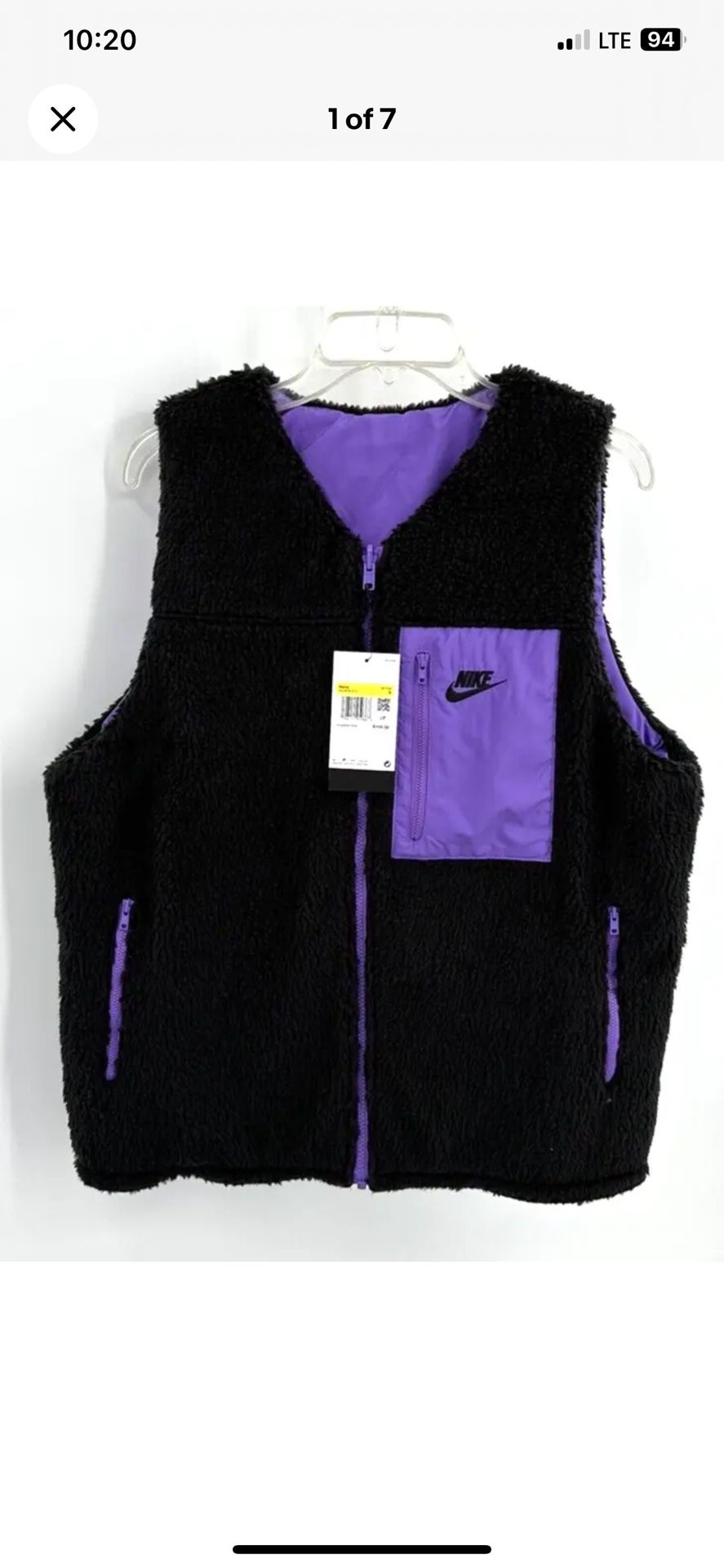 Men’s Nike Reversible Vest-Black/Purple-Size XL-Loose Fit-Insulated-New W/Tags!