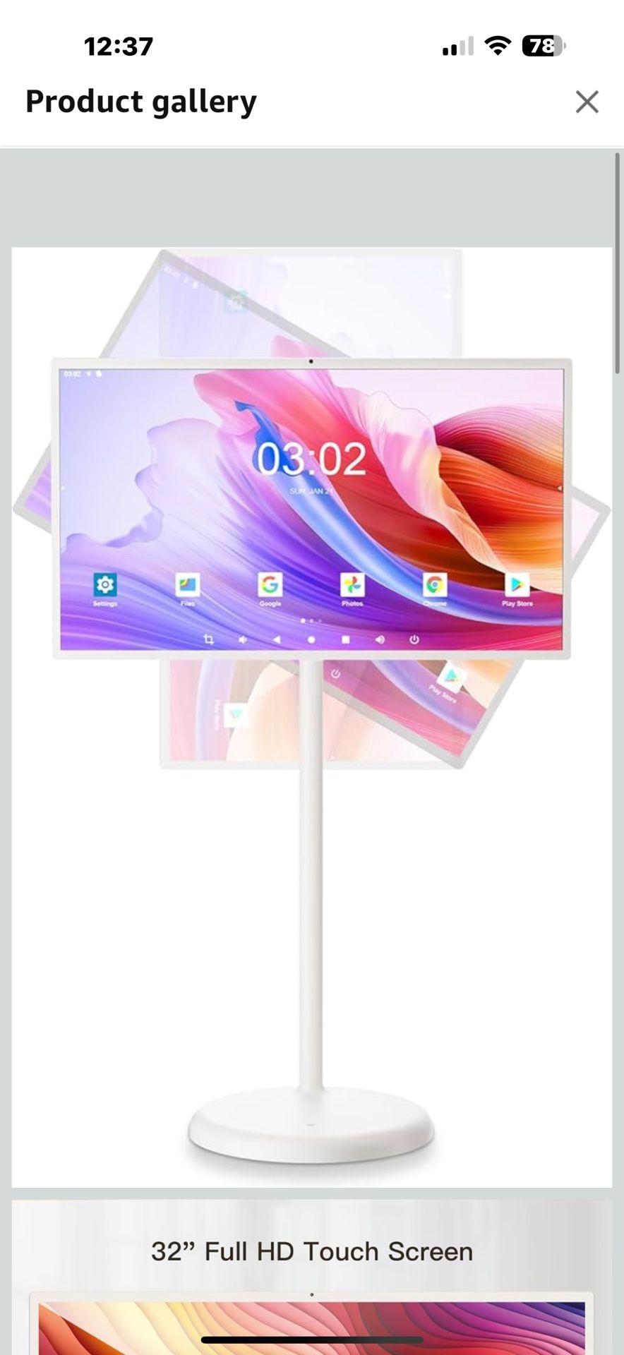 32-Inch Portable Touch Screen Monitor, 1080P Portable TV on Wheels with 13MP Integrated Camera, 6G RAM+128G Storage, Android OS, Built-in Battery(6-7H