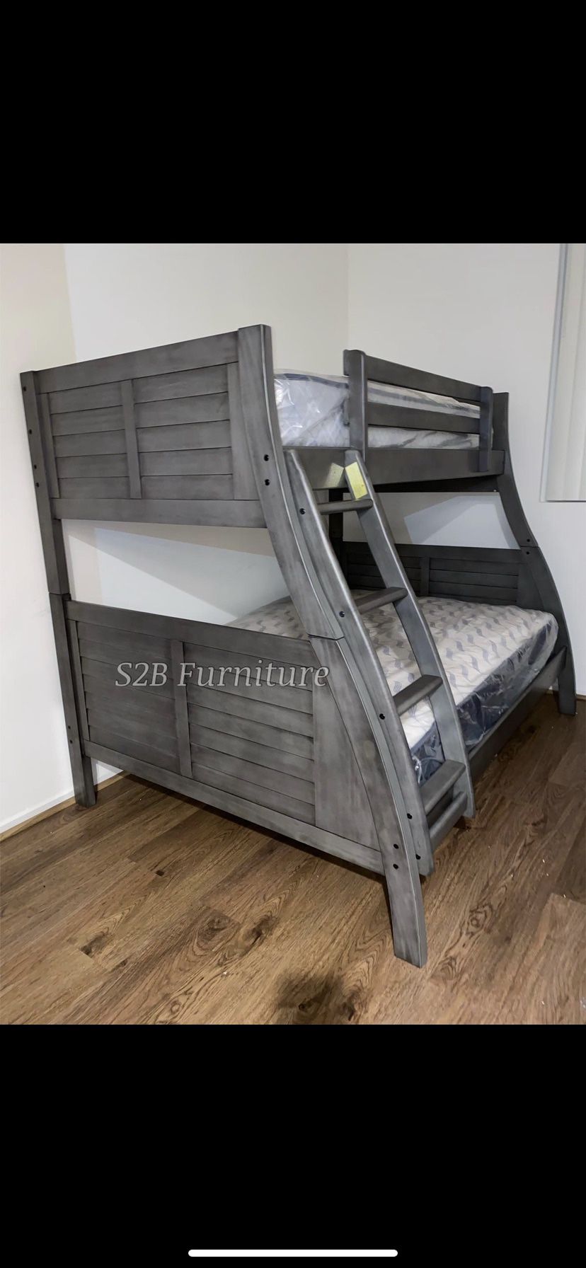 Twin full Grey Bunk bed With Orthopedic Included 