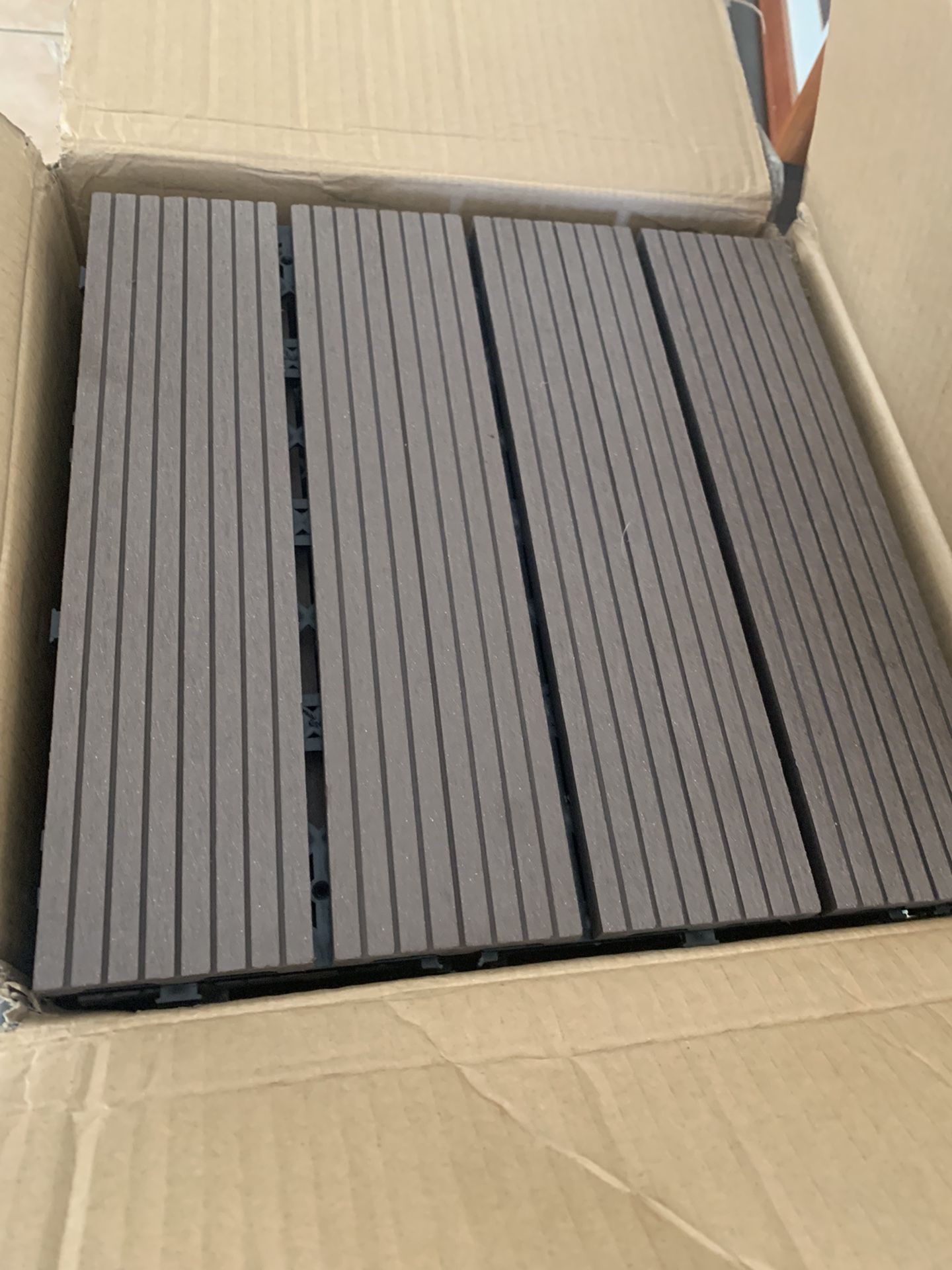 New 12x12 Plastic Composit Interlocking Wood- 6 Tiles