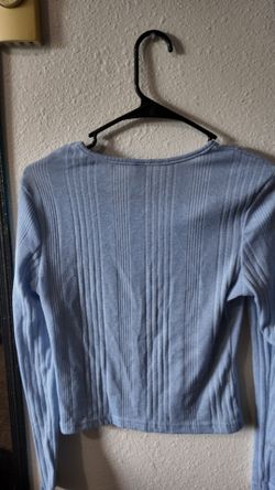 Light Blue Ribbed Long Sleeve Crop Top