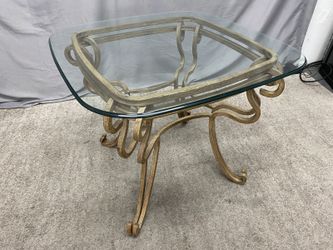 Vintage Hollywood Regency Style Glass Top Side Table
