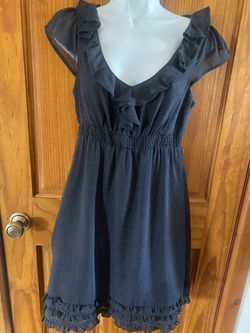 Maeve Anthropologie Womens Charcoal Wool Blend Ruffle Dress Sz 4 Smocked Waist