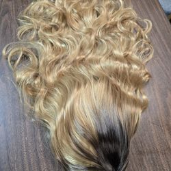 Long Blonde Curly Full Wig Synthetic Hair