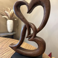 Double heart wood carving home wedding shower rustic - couples marriage love 