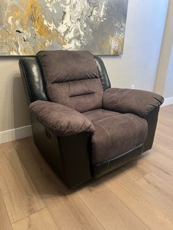 Oversized Two-Tone Slate Grey & Black Suede Rocker Recliner Chair Accent Chair