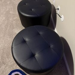 2 Large Round Black Ottomans