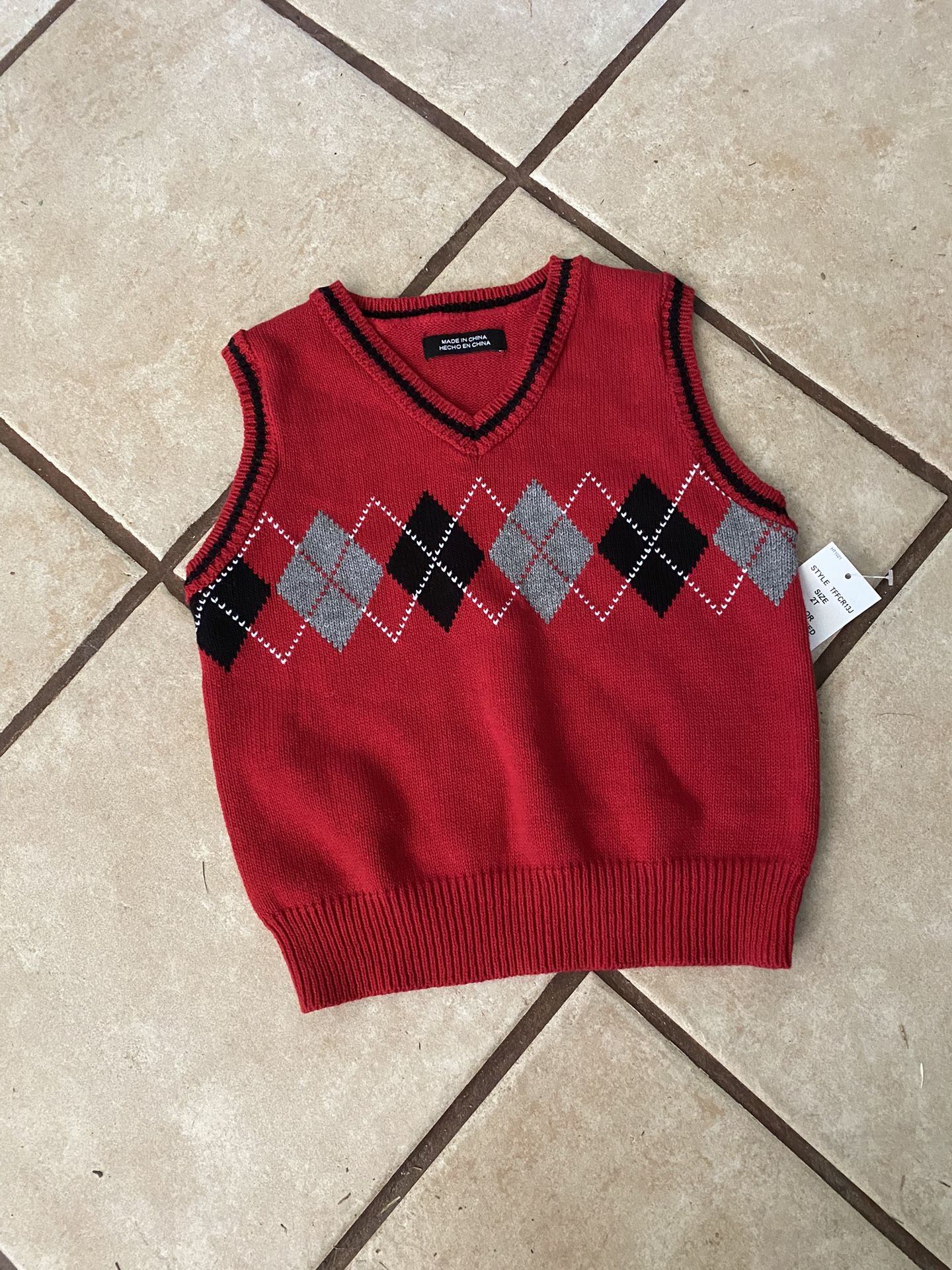 Toddler Boys Argyle Sweater Vest Size 2T New