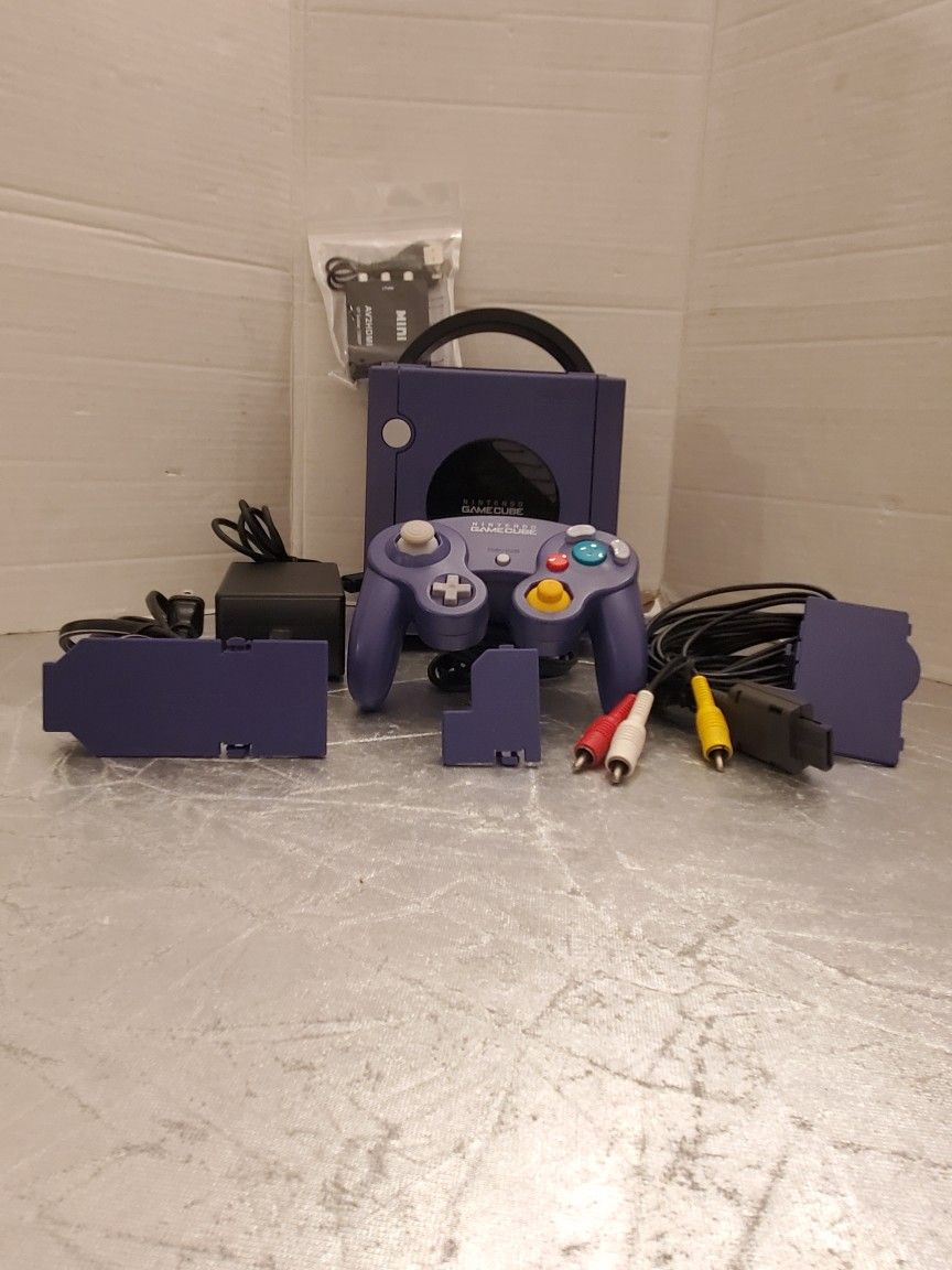 Nintendo GameCube Console System Indigo Purple OEM Controller & Cables HDMI Adaptor Brand NEW