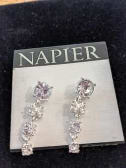 Napier Silver Rhinestone Crystal Drop Earrings