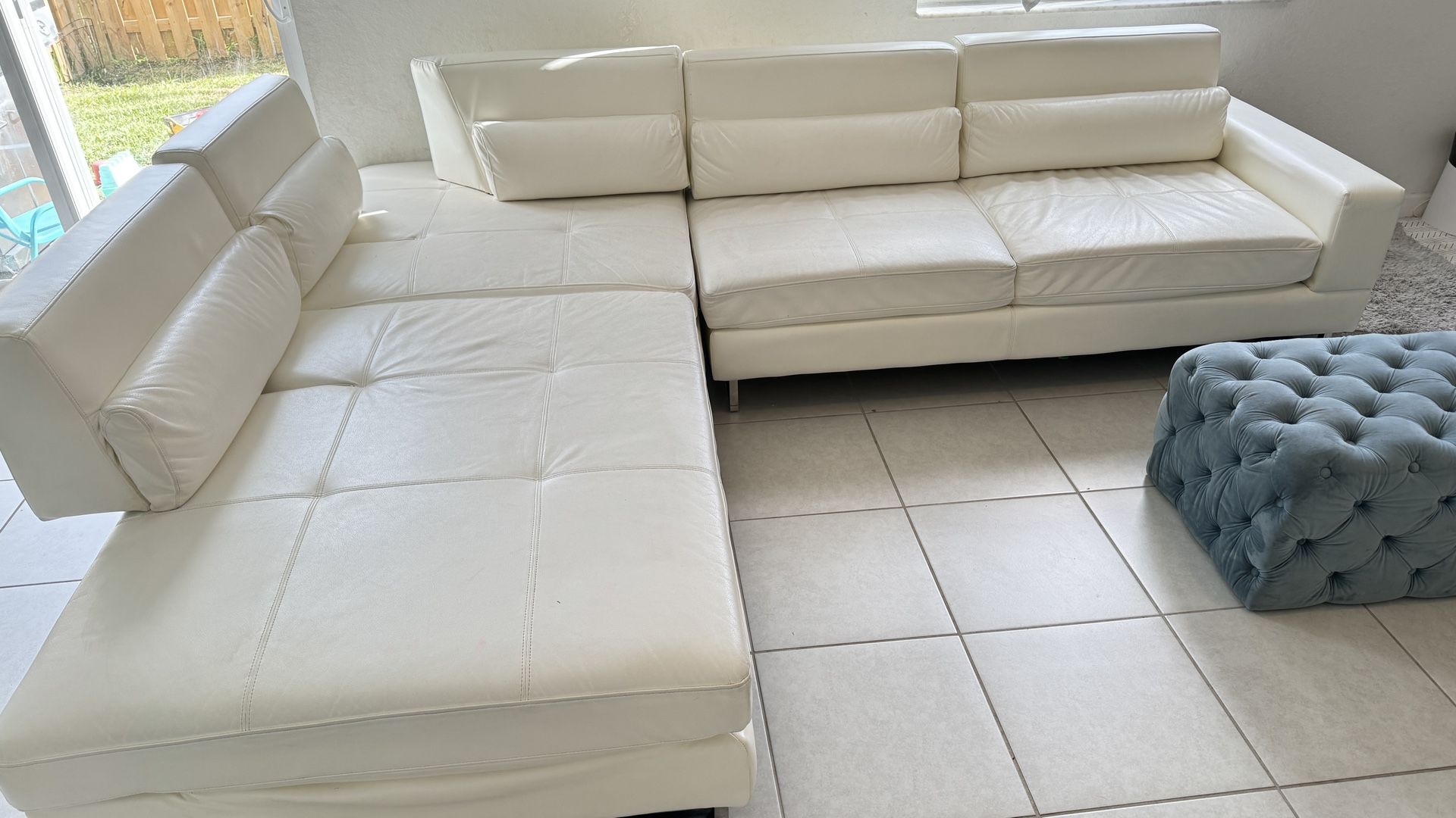 Sectional Large Couch Faux White Leather 