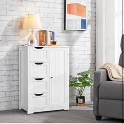 Wooden Bathroom Floor Cabinet with 4 Drawers and 1 Cupboard