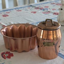 Vintage Copper Colored Aluminum Jello Mold USA & Vintage Copper Garlic Keeper Korea Mid Century