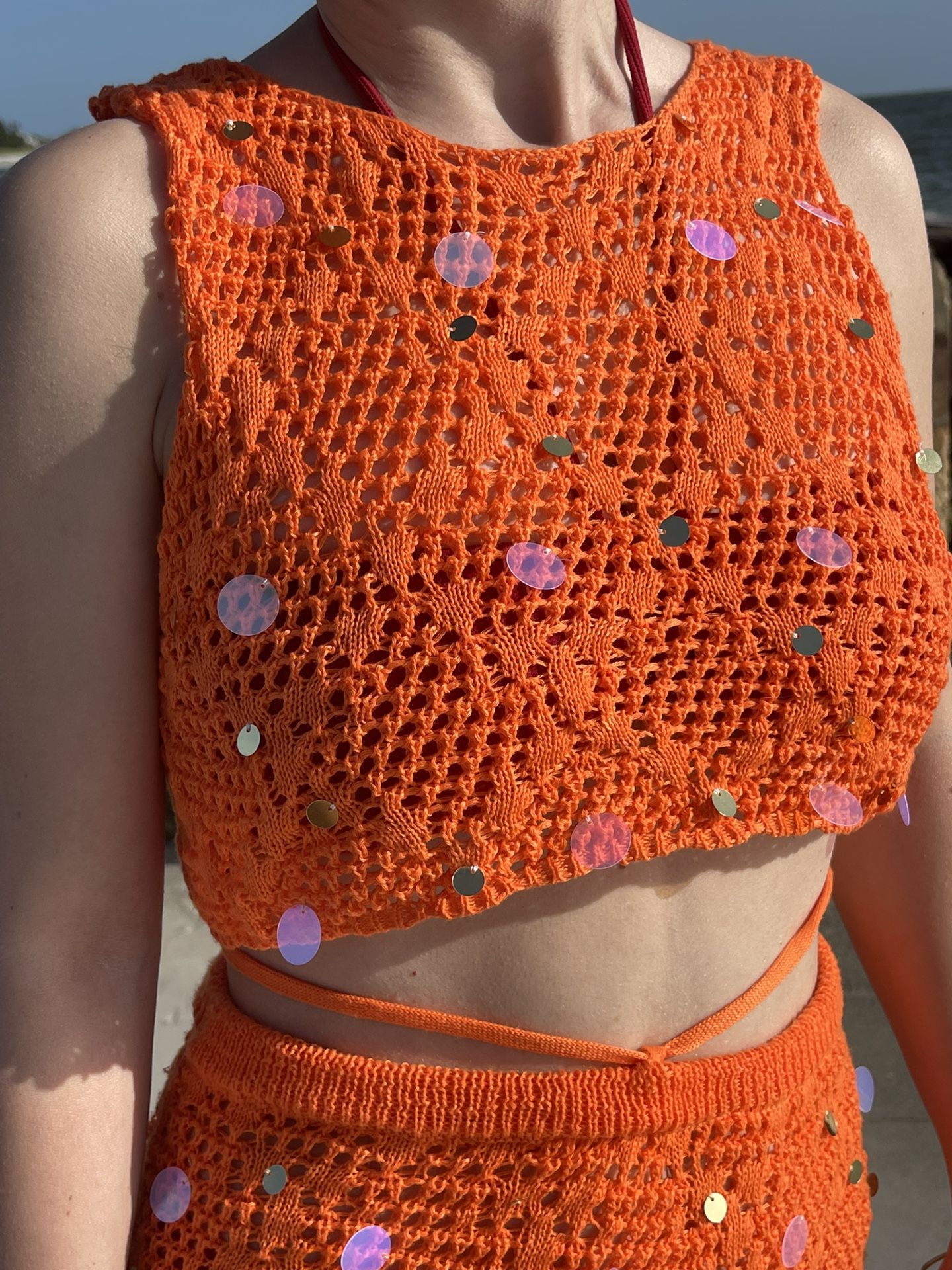 Handmade 2-Piece Beach Set - Sequin Crochet Crop Top & Mermaid Skirt | Boho Beachwear