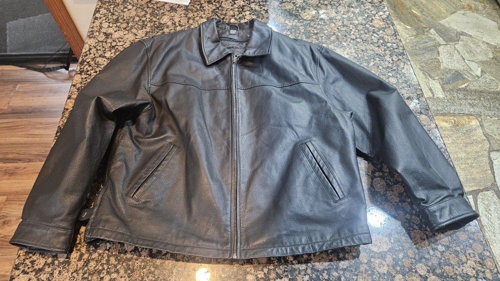 St Johns Bay Large Genuine Leather Jacket With Removable Interior Liner And Pockets
