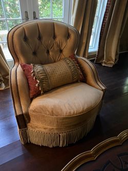 Tufted Accent Chair with Nailhead Trim and Fringe