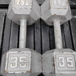 PAIR  OF  35  LB.  STEEL  HEX  DUMBBELLS 

 •  also have more Dumbbells   • Plates  •  Bars  •  Kettlebells 