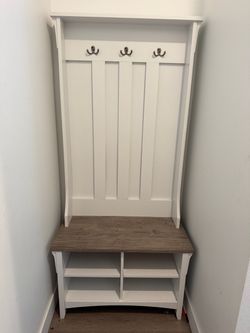 White Entryway Hall Tree with Bench