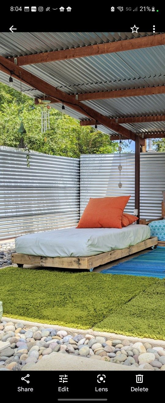 Twin Pallet Wood Bed Frame On Casters + Mattress + Pad