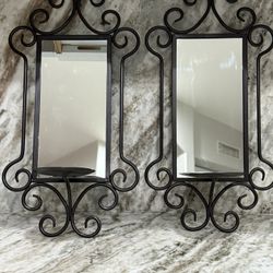 Pair/Wall Sconces with Mirror and Candle Ledge