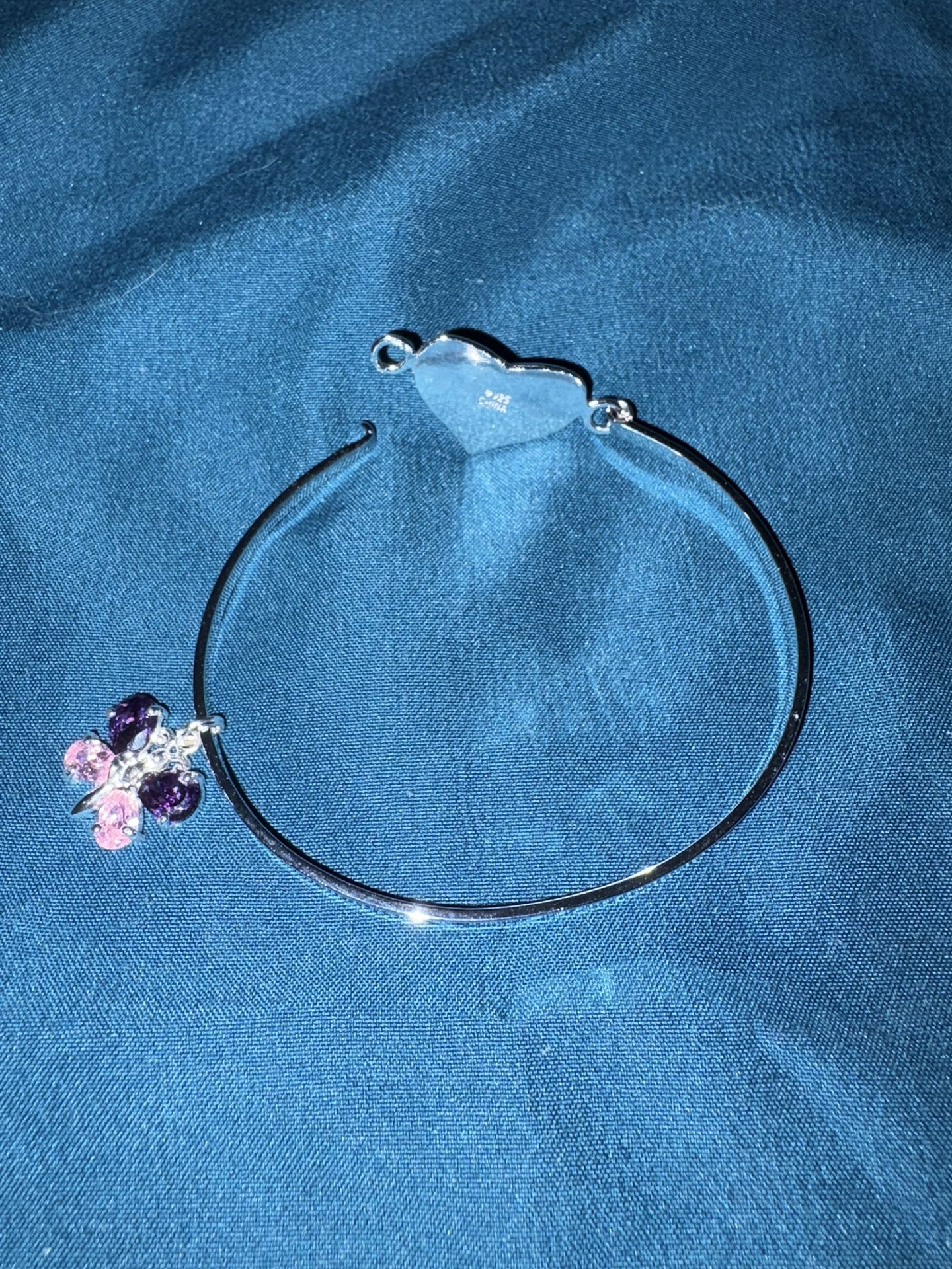 Sterling silver Hinged Bangle Bracelet With Purple And Pink Charm