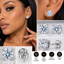 5CT Each Moissanite Stud Earrings (10 CTW)