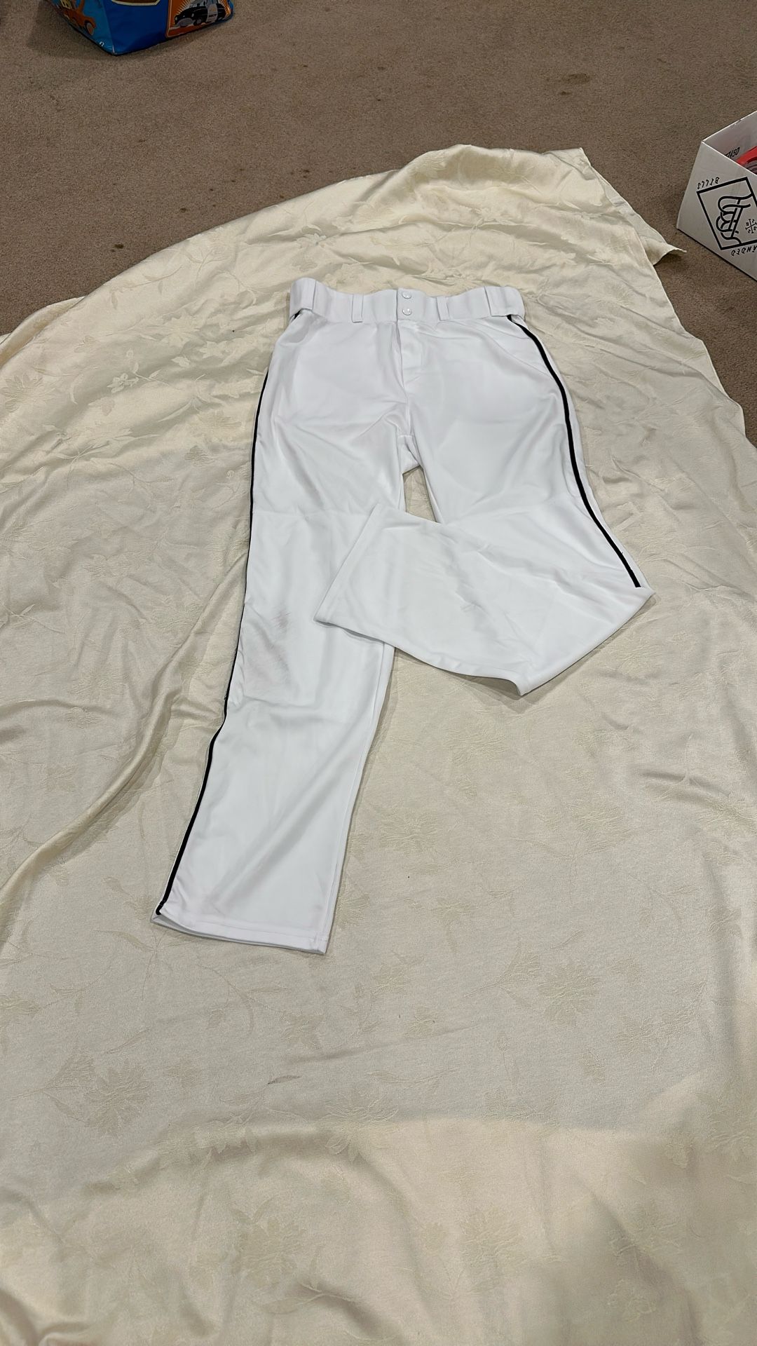 Uncuffed White With Black Stripe Baseball Pants Size L