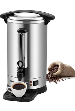 VEVOR Commercial Coffee Urn, 65Cups/9.75L Stainless Steel Large Coffee Dispenser, 1500W 110V Electric Coffee Maker Urn For Quick Brewing, Hot Water Ur